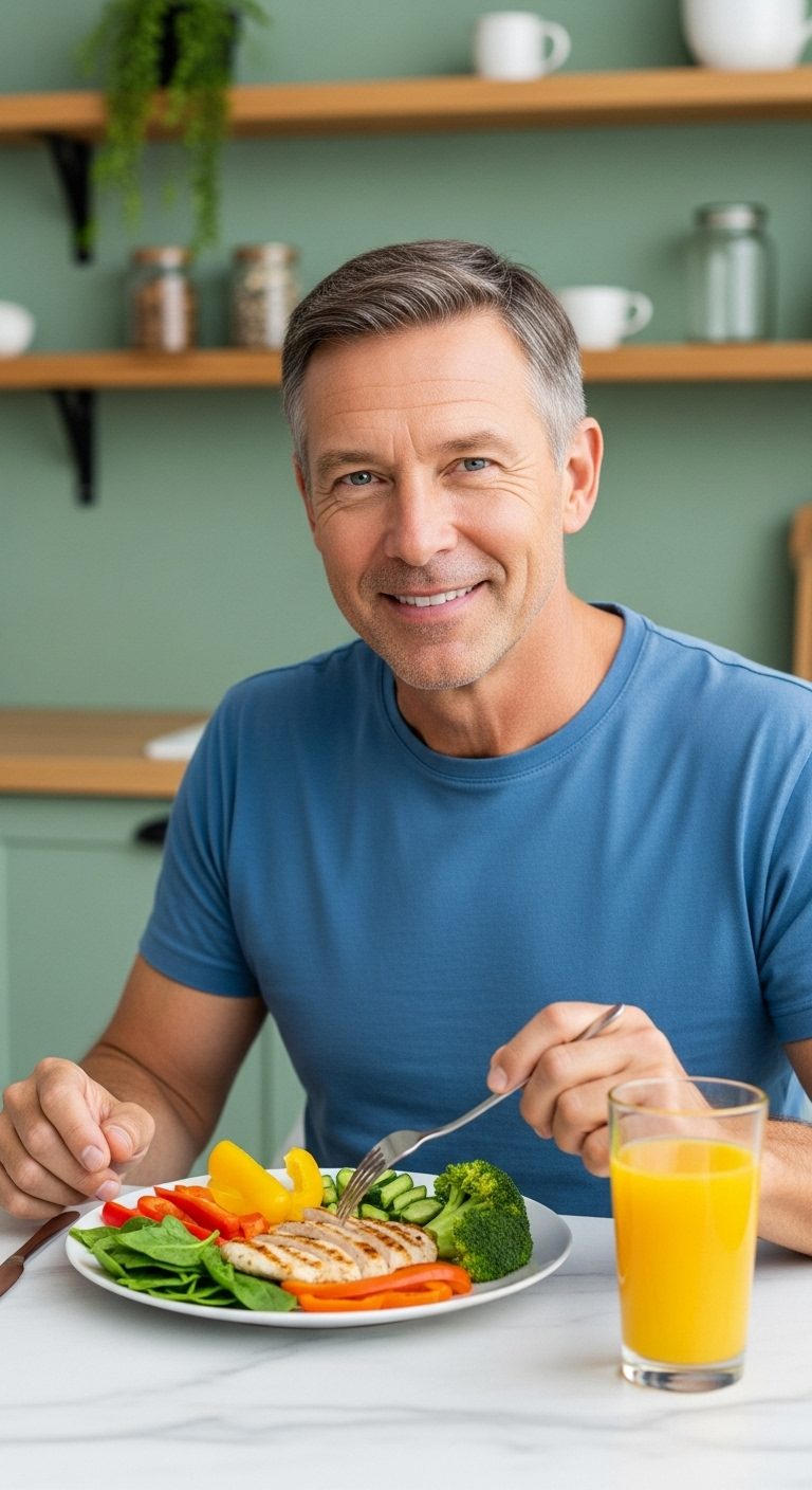 Man Eating Healthy - Colorful Veggies & Lean Chicken