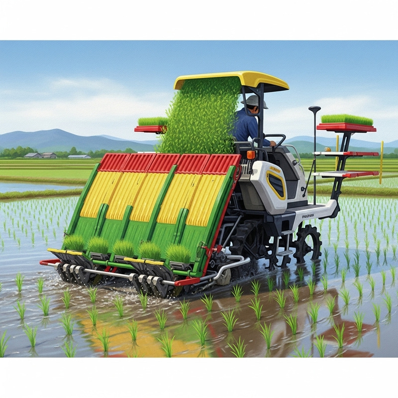 Efficient Rice Planting Machine - High-Resolution Digital Artwork Efficient Rice Planting Machine - High-Resolution Digital Artwork