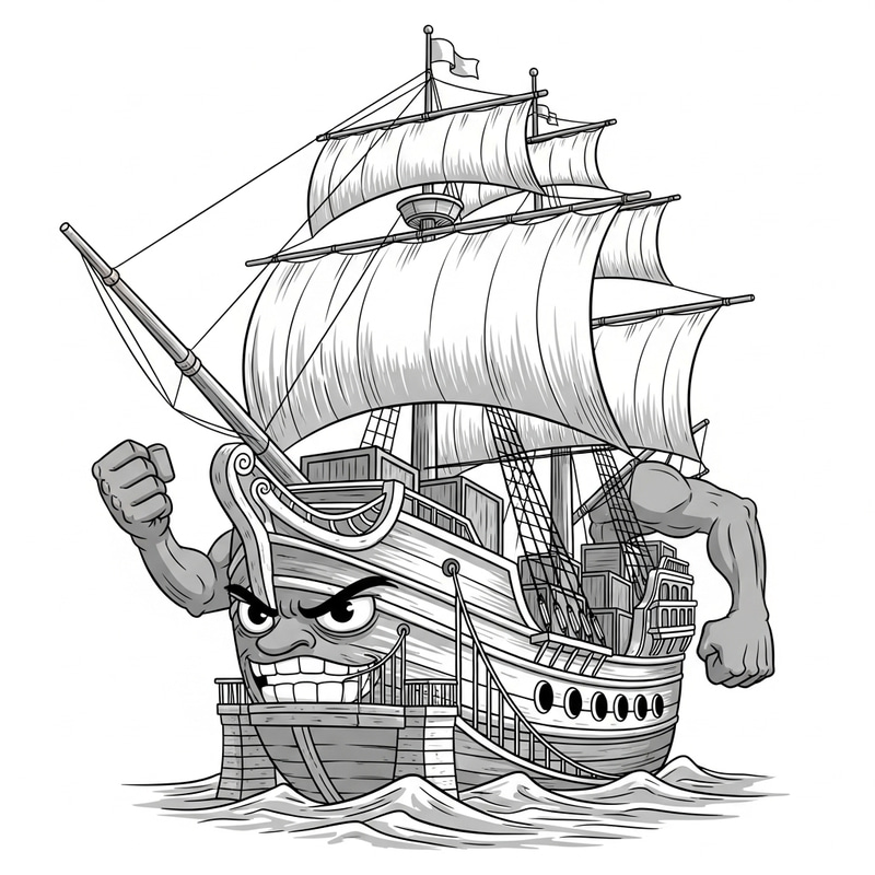 Rebellious Anthropomorphic Ship Image: Defiant Expression
