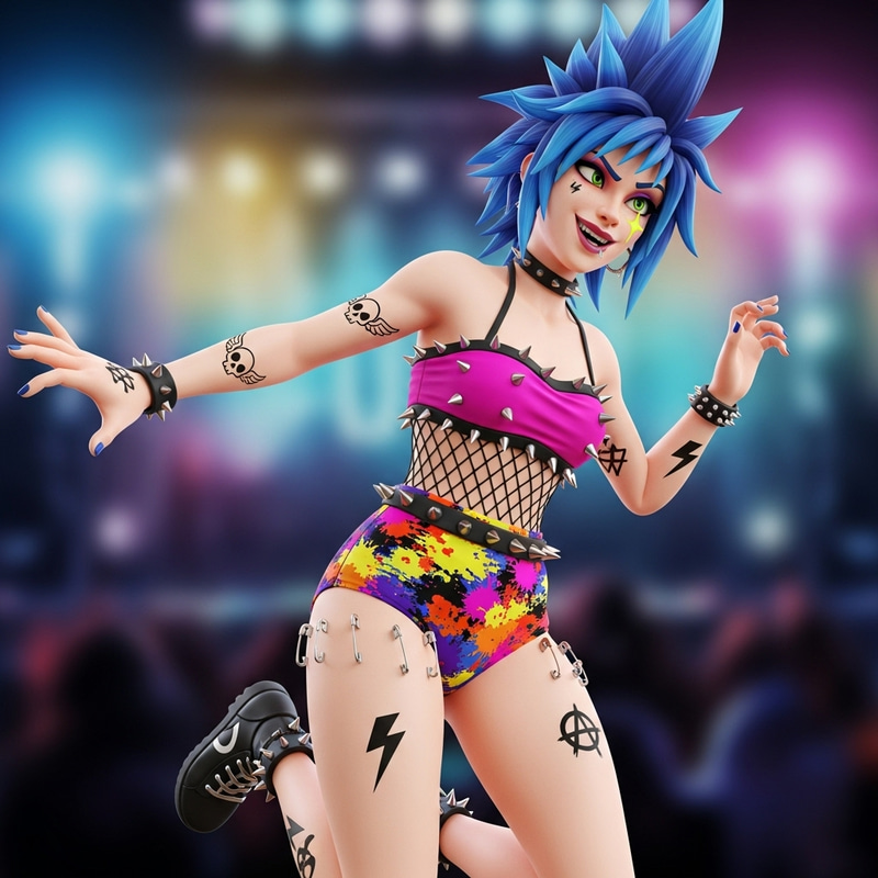 3D Jinx in Vibrant Swimsuit | Punk Fashion Character Design 3D Jinx in Vibrant Swimsuit | Punk Fashion Character Design