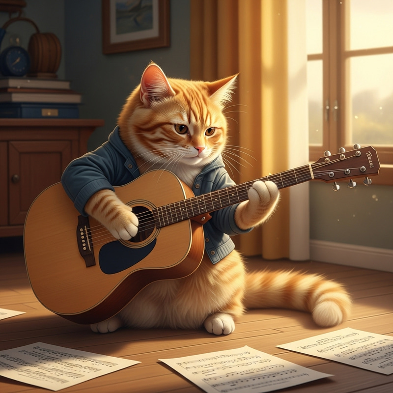 Cat Playing Guitar - Musical Feline Serenade Cat Playing Guitar - Musical Feline Serenade