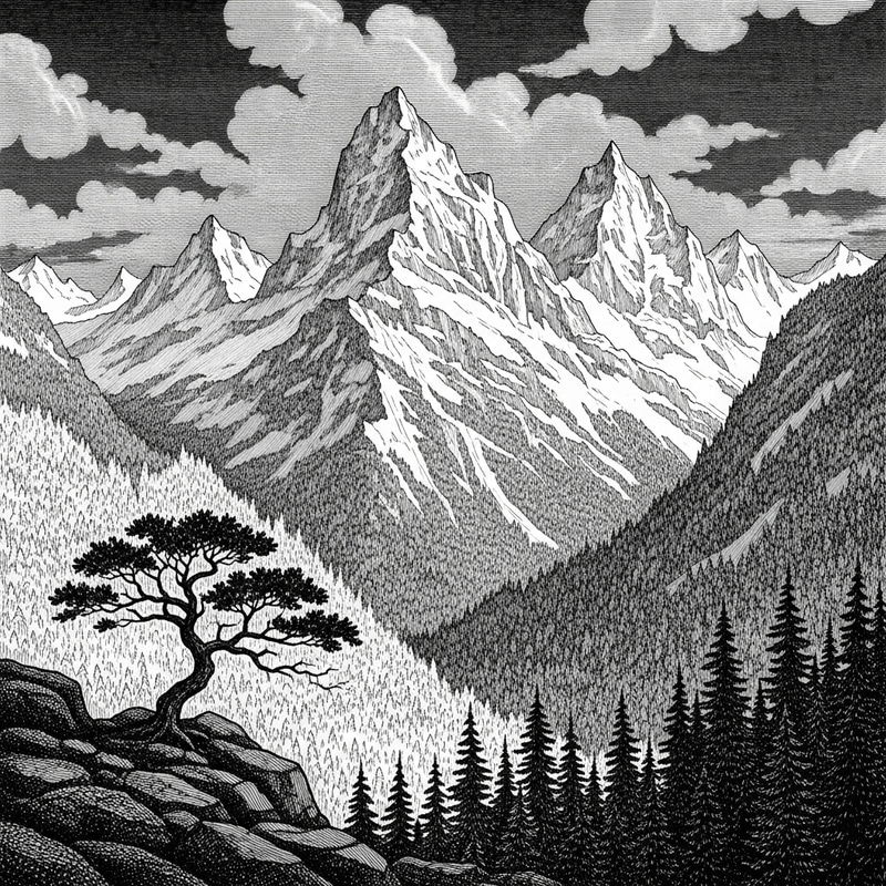 Black and White Mountain Drawing Black and White Mountain Drawing