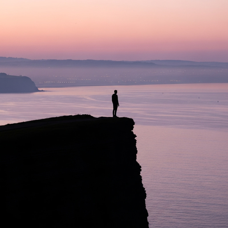 Solitude and Tranquility: Dark Silhouette on Majestic Cliff