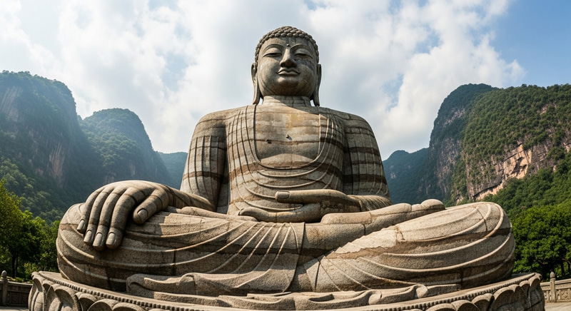 Buddha Statue: Serene Wide Angle View