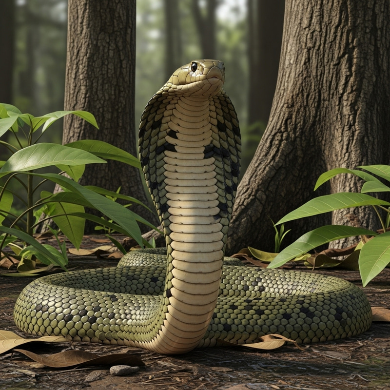 Realistic Cobra Illustration in Asian Rainforest Realistic Cobra Illustration in Asian Rainforest
