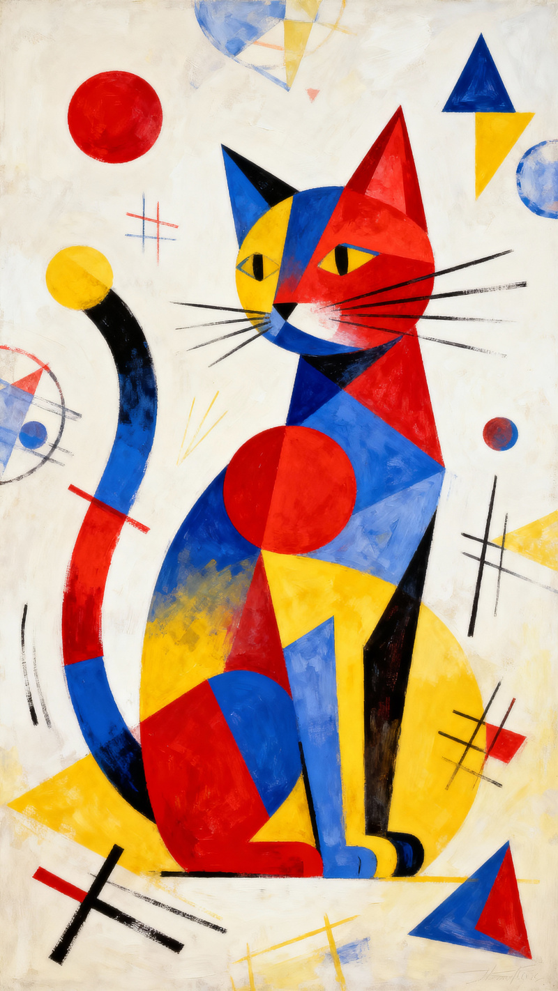 Kandinsky Style Cat Art - Abstract Feline Design