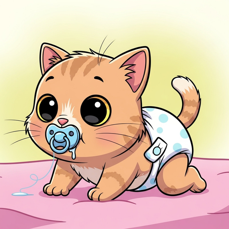 Newborn Kitten in Diapers and Pacifier - Cute Crawling Baby Cartoon