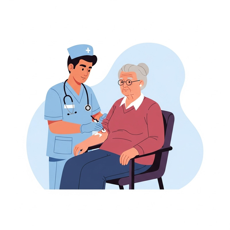 Nurse Treating Wound on Elderly Cartoon Character Nurse Treating Wound on Elderly Cartoon Character