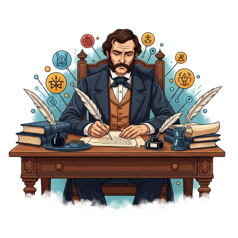 Jose Rizal Creating 'Noli Me Tangere' Masterpiece Illustration Jose Rizal Creating 'Noli Me Tangere' Masterpiece Illustration