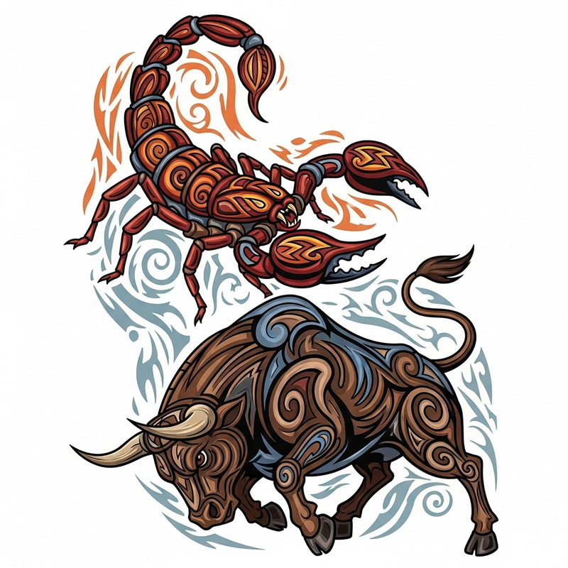 Dynamic Tribal Tattoo: Scorpion & Bull Design