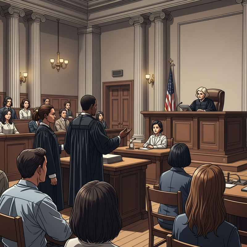 Court Scene: Detailed Depiction of Justice and Diversity