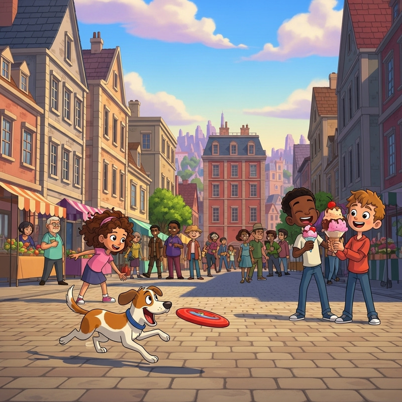 Diverse Characters in Cartoon Town Square Animation Diverse Characters in Cartoon Town Square Animation