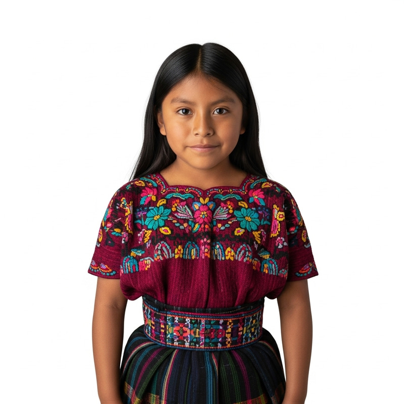 Maya Girl from Guatemala: Black Hair, Brown Skin, Petite Waist