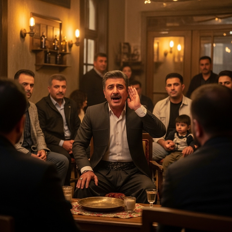 Passionate Kurdish Man Singing in Vintage Room | Rapt Audience Passionate Kurdish Man Singing in Vintage Room | Rapt Audience