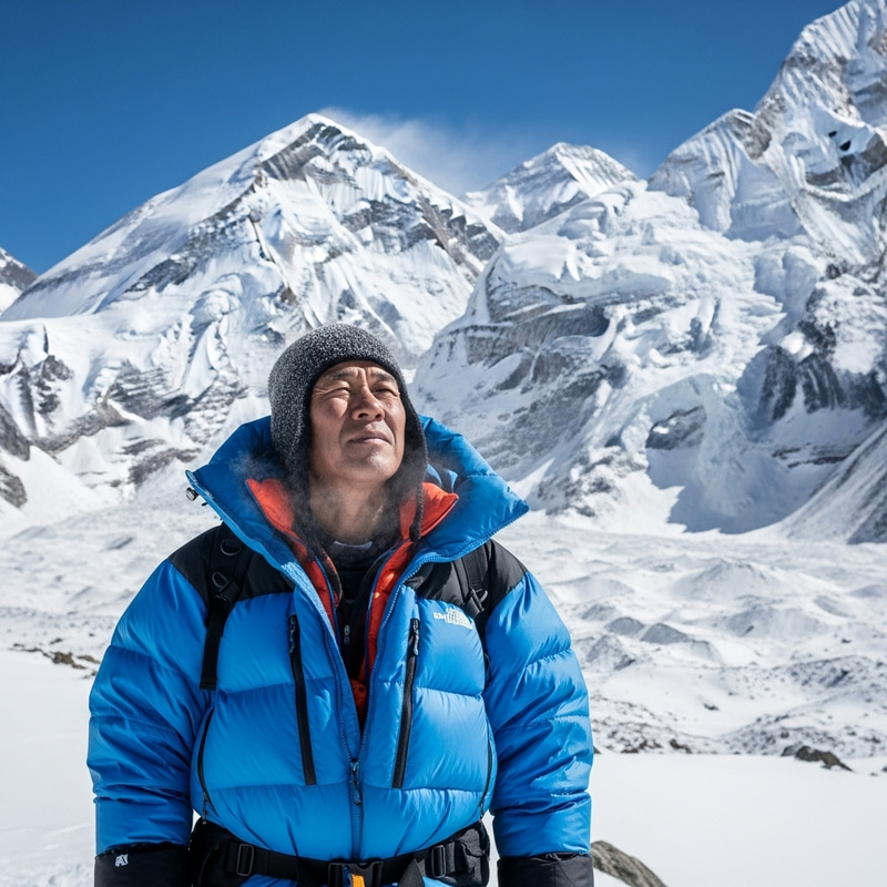 Man Enjoying Serene View in Snow-Capped Himalayas Man Enjoying Serene View in Snow-Capped Himalayas