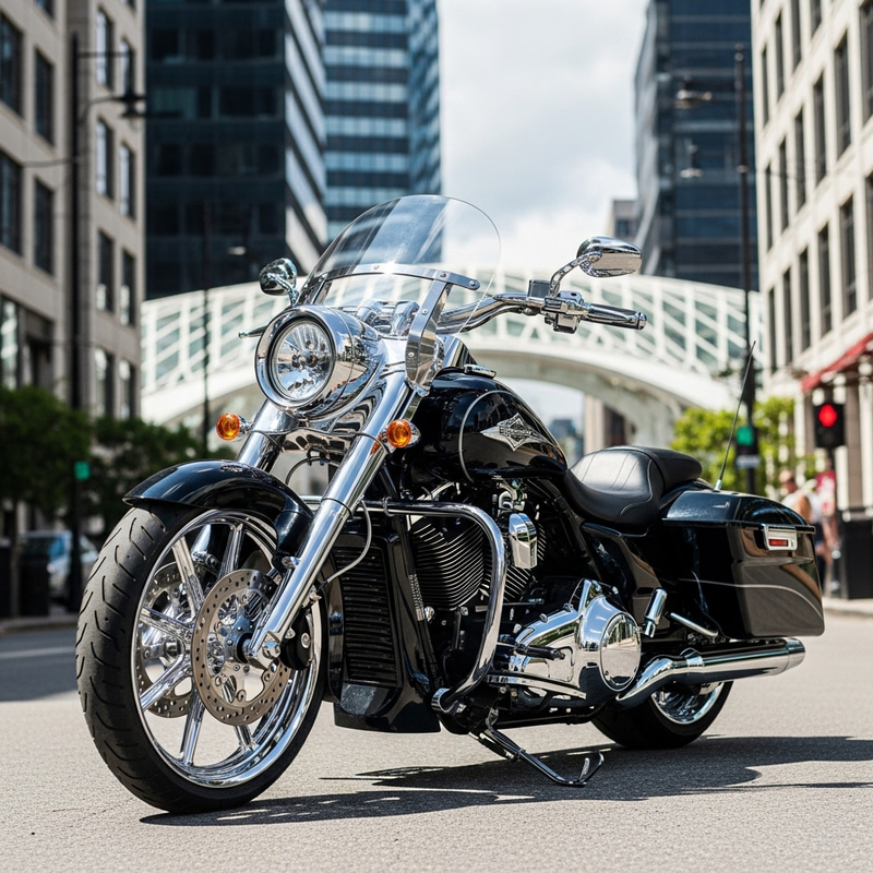 Expensive High-End Motorcycle in Urban Setting | Brand Name Expensive High-End Motorcycle in Urban Setting | Brand Name