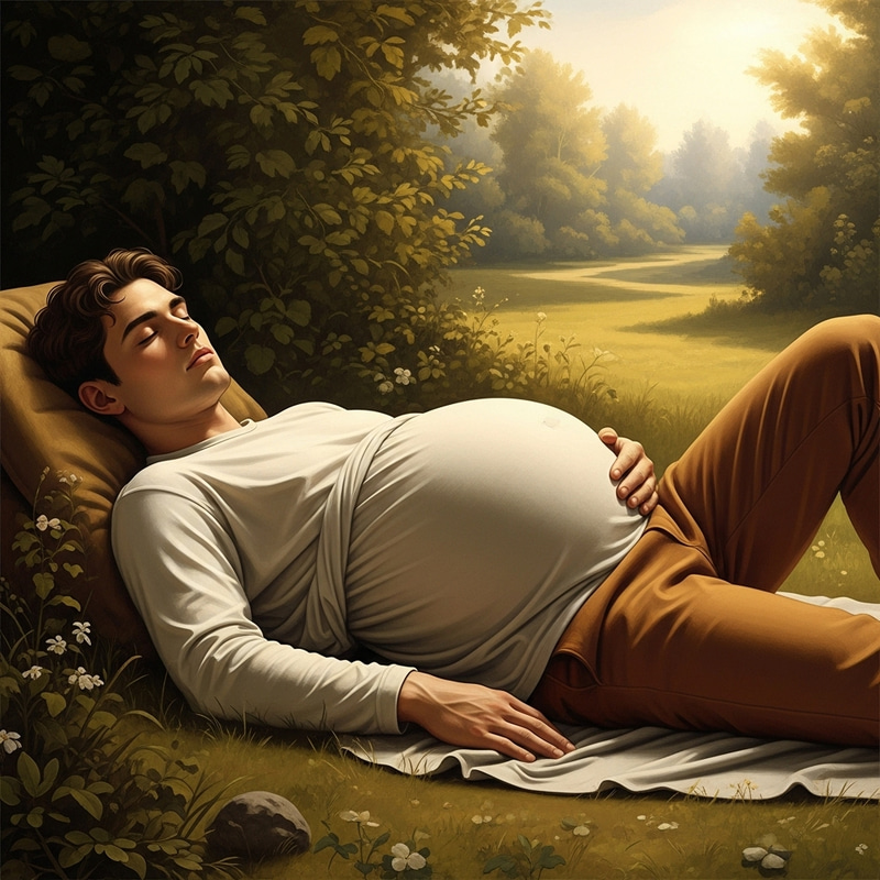 Renaissance Serene Boy with Pregnancy Glow in Tranquil Setting Renaissance Serene Boy with Pregnancy Glow in Tranquil Setting