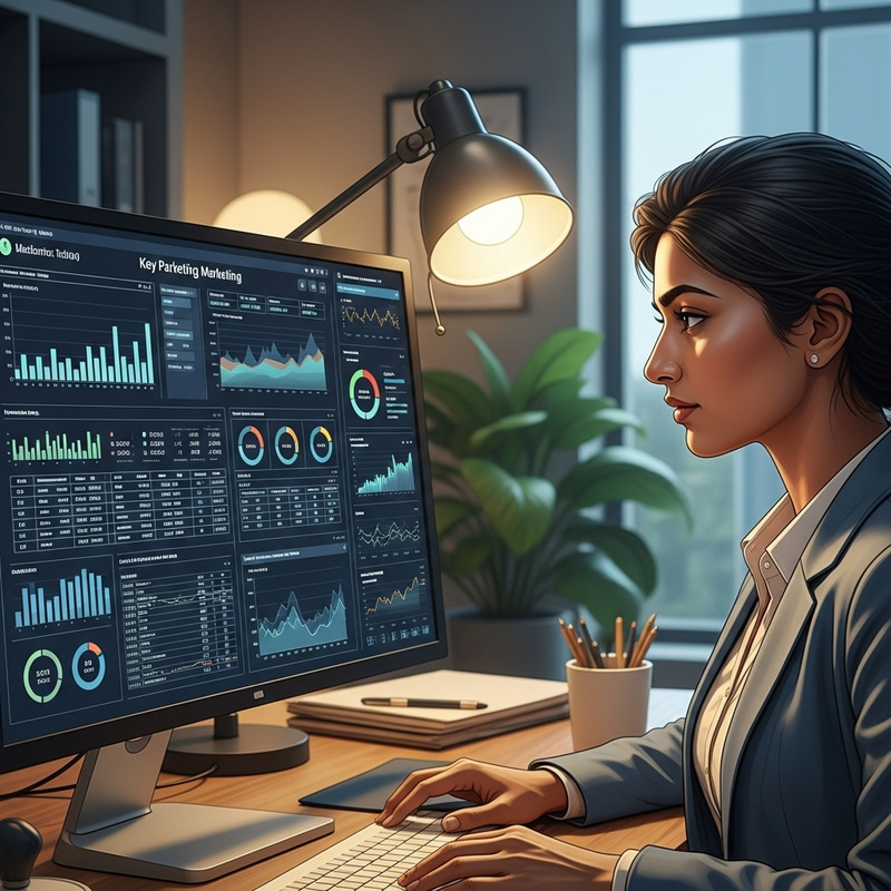 Expert Female Marketer Analyzing Digital Metrics Expert Female Marketer Analyzing Digital Metrics