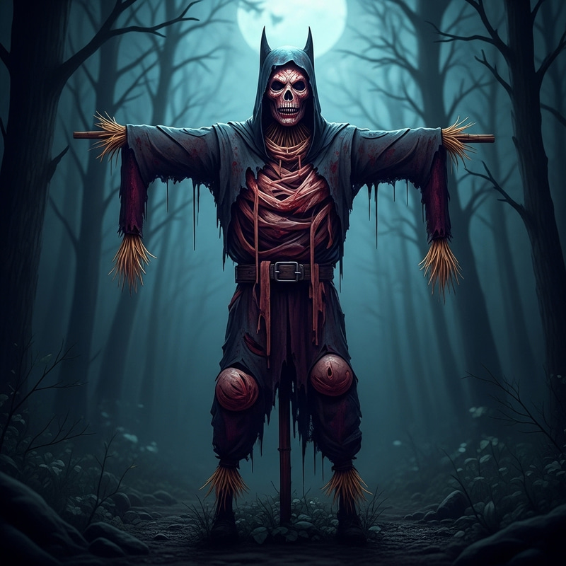 Nightmarish Scarecrow Monster in Dark Woods: A Terrifying Vision Nightmarish Scarecrow Monster in Dark Woods: A Terrifying Vision