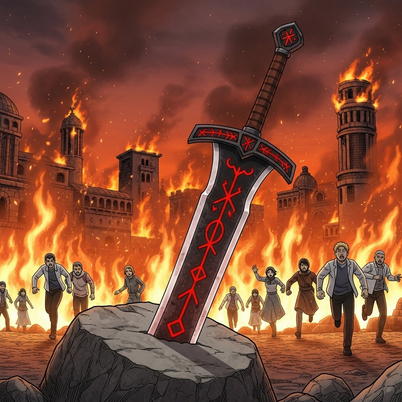 Midnight Black Broadsword in Stone with Crimson Runic Engravings Midnight Black Broadsword in Stone with Crimson Runic Engravings