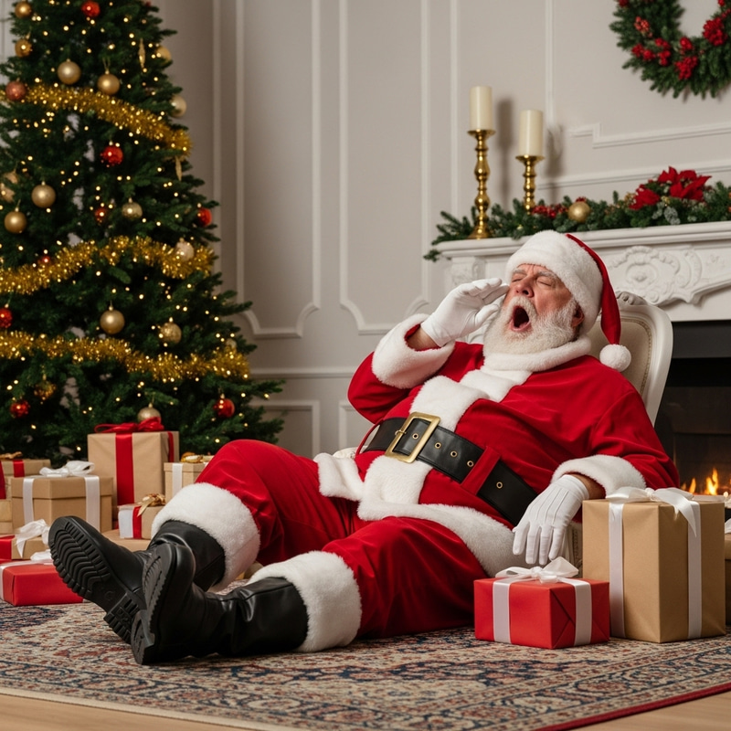 Exhausted Santa Claus at Christmas Exhausted Santa Claus at Christmas
