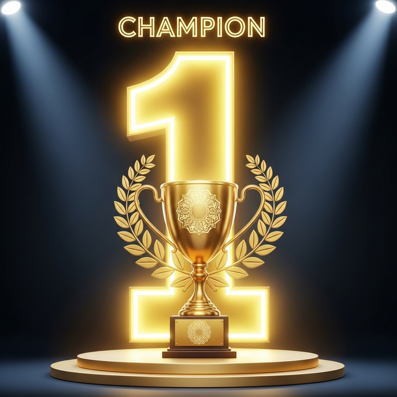 Golden Champion Trophy Design | Victory Symbol with Number One