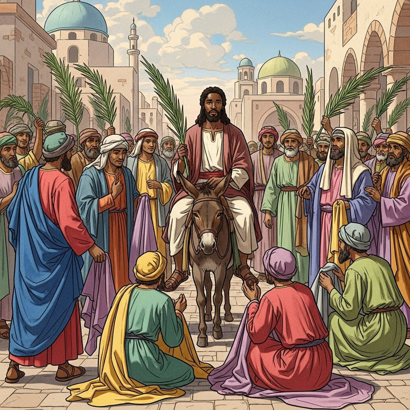 Palm Sunday Image: Black Jesus Riding on Donkey Palm Sunday Image: Black Jesus Riding on Donkey