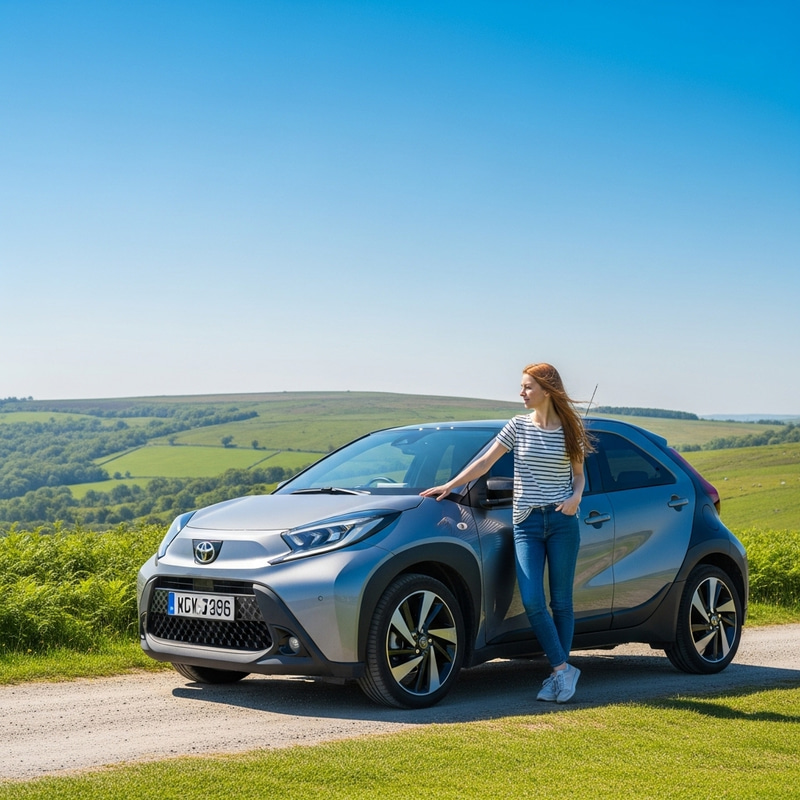 Young Woman with Red Hair in Dartmoor with Toyota Aygo X
