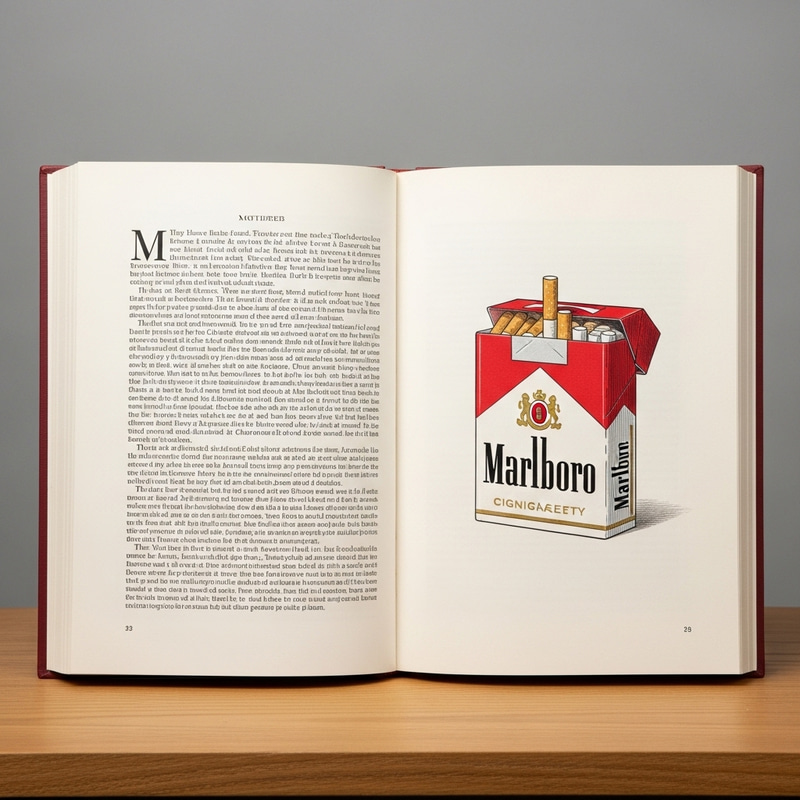 Vintage Marlboro Book Image on Wooden Table