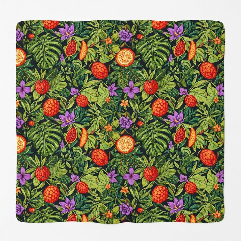 Vibrant Tropical Pattern: Lush Foliage & Exotic Fruits