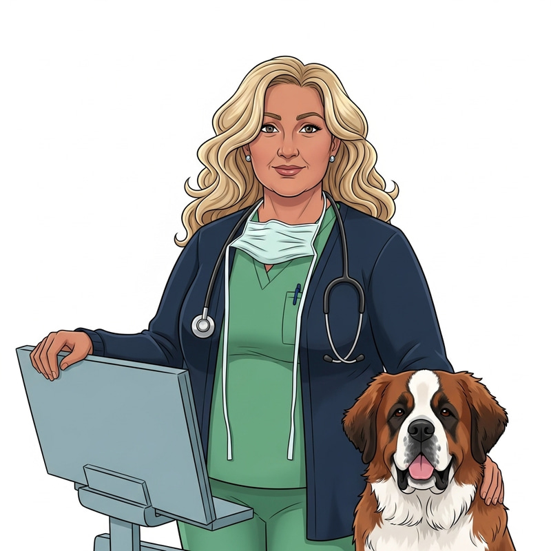 Friendly Nurse with Saint Bernard: A Heartwarming Portrait Friendly Nurse with Saint Bernard: A Heartwarming Portrait