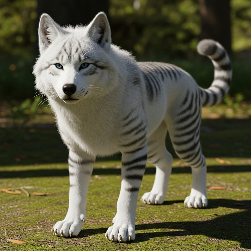 3D White Wolf and Grey Cat Amalgamation Image