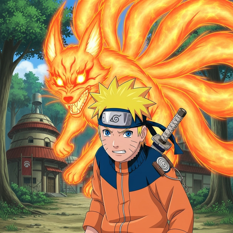 Naruto - Young Ninja with Nine-Tailed Fox in Oriental Village Naruto - Young Ninja with Nine-Tailed Fox in Oriental Village