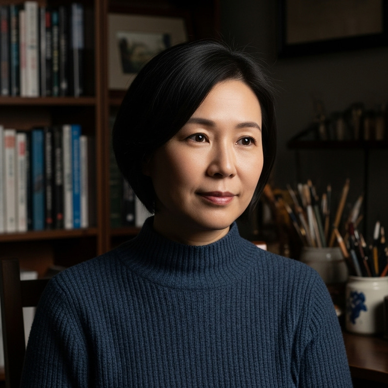 Intriguing Portrait of an Asian Woman in Her Forties | Serene Study Scene