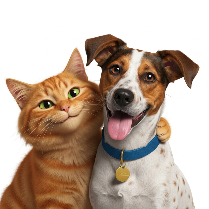 Whimsical Interspecies Friendship: Cat and Dog Harmony Whimsical Interspecies Friendship: Cat and Dog Harmony