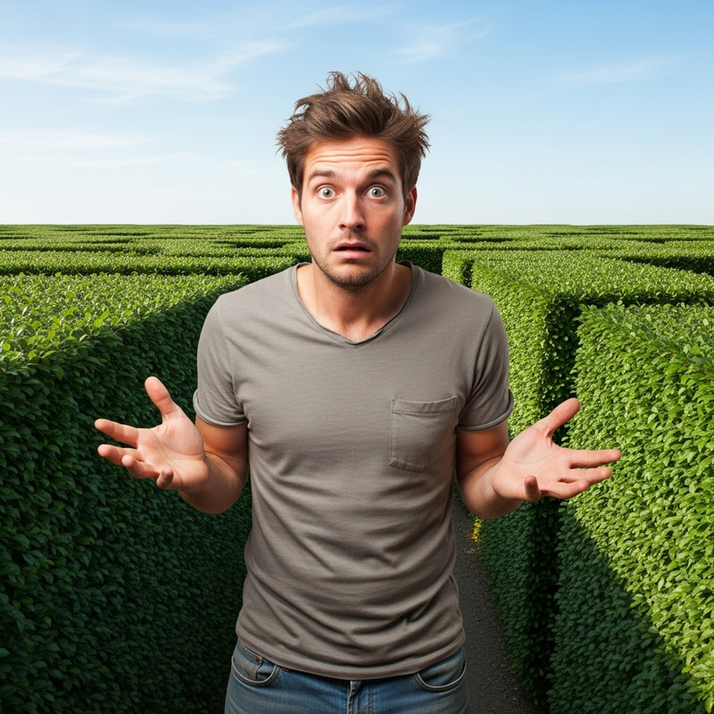 Losted Guy in Maze - Surreal Portrait Photo