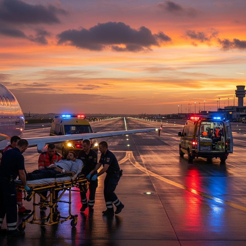 Realistic International Airport Rescue Scene at Sunset