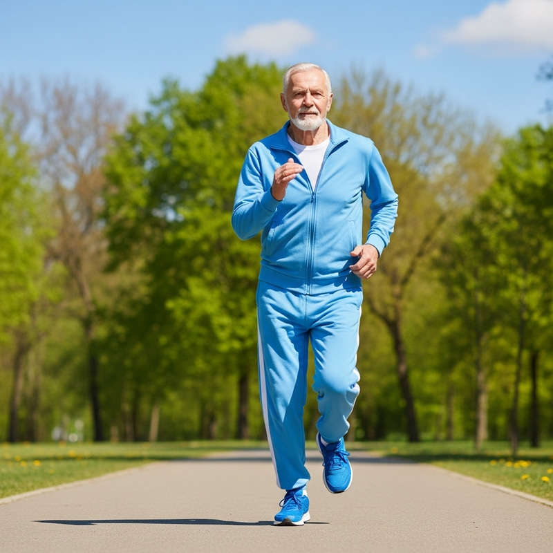 Elderly Man Running in Blue Tracksuit - Fast and Energetic