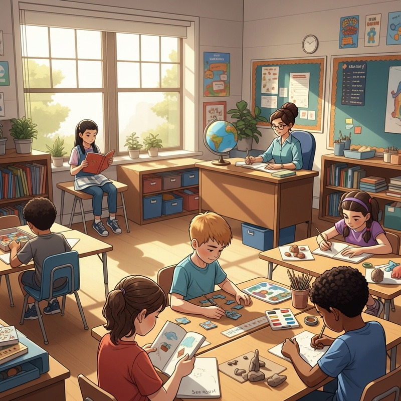 Diverse Children Engaged in Various Classroom Activities Diverse Children Engaged in Various Classroom Activities