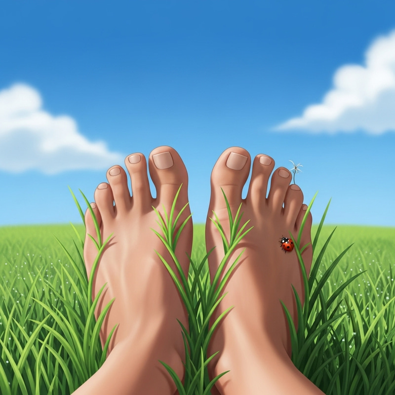 Tranquil Feet Resting on Grassy Field Tranquil Feet Resting on Grassy Field