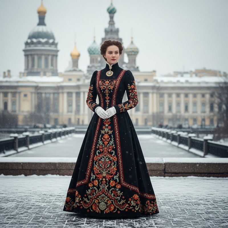 Russian Folklore Inspired Evening Dress in Saint Petersburg, 19th Century