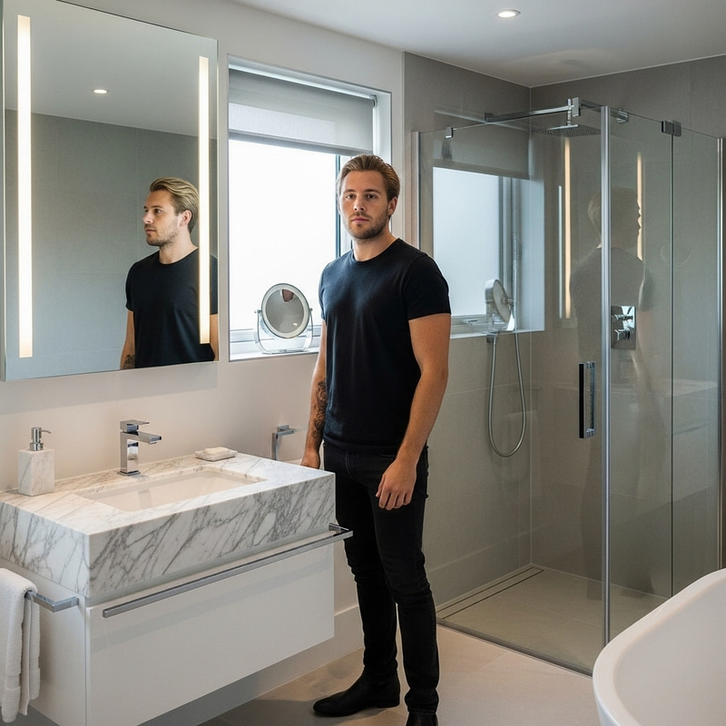 Luke Hemmings Look-alike in Stylish Bathroom Setting