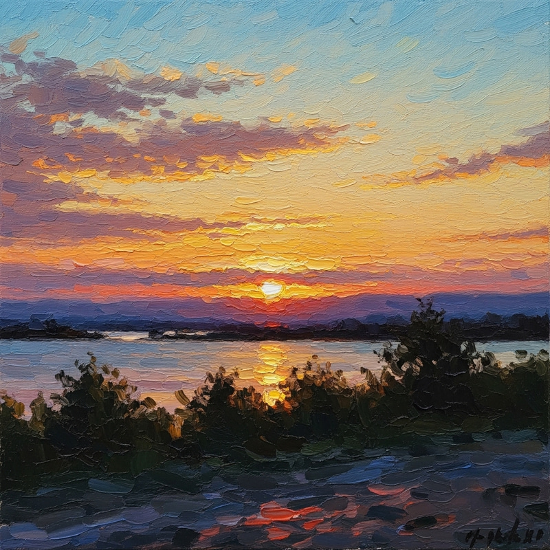 Sunset in Impressionist Style: A Vibrant Scene Sunset in Impressionist Style: A Vibrant Scene