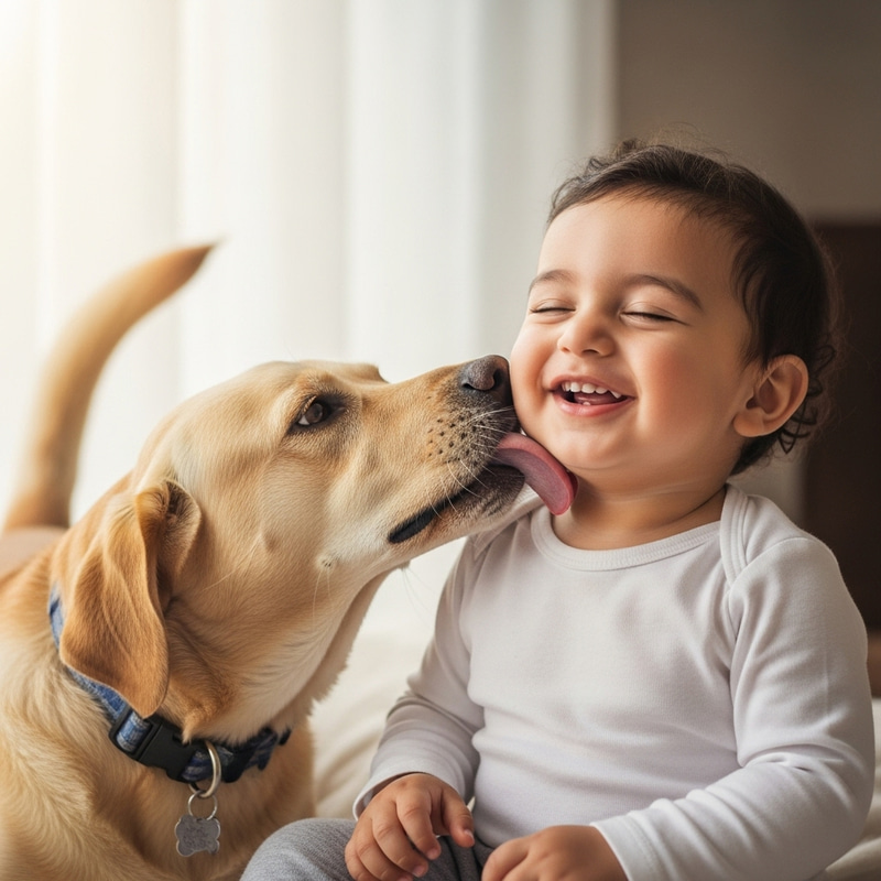 Happy Toddler and Dog | Joyful Interaction
