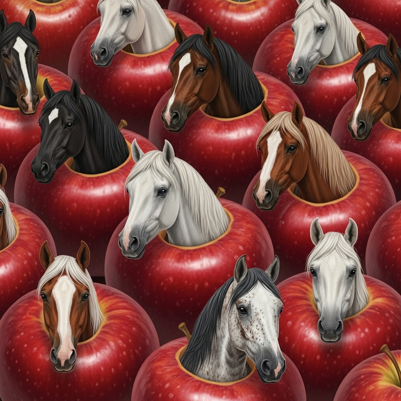 Charming Horses Among Red Apples Charming Horses Among Red Apples