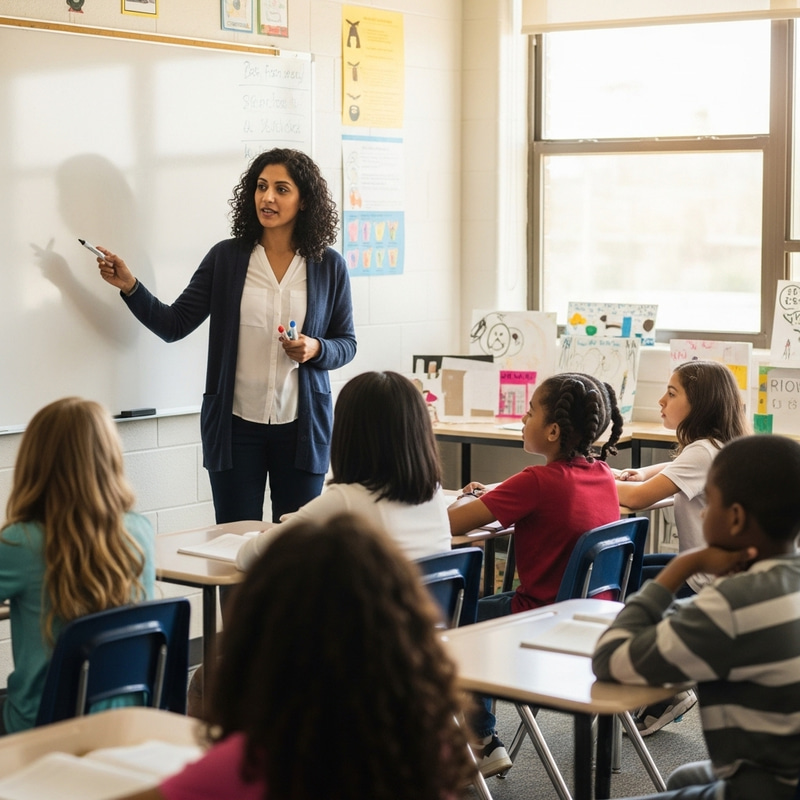 Middle-Eastern Teacher Engages Diverse Classroom Middle-Eastern Teacher Engages Diverse Classroom