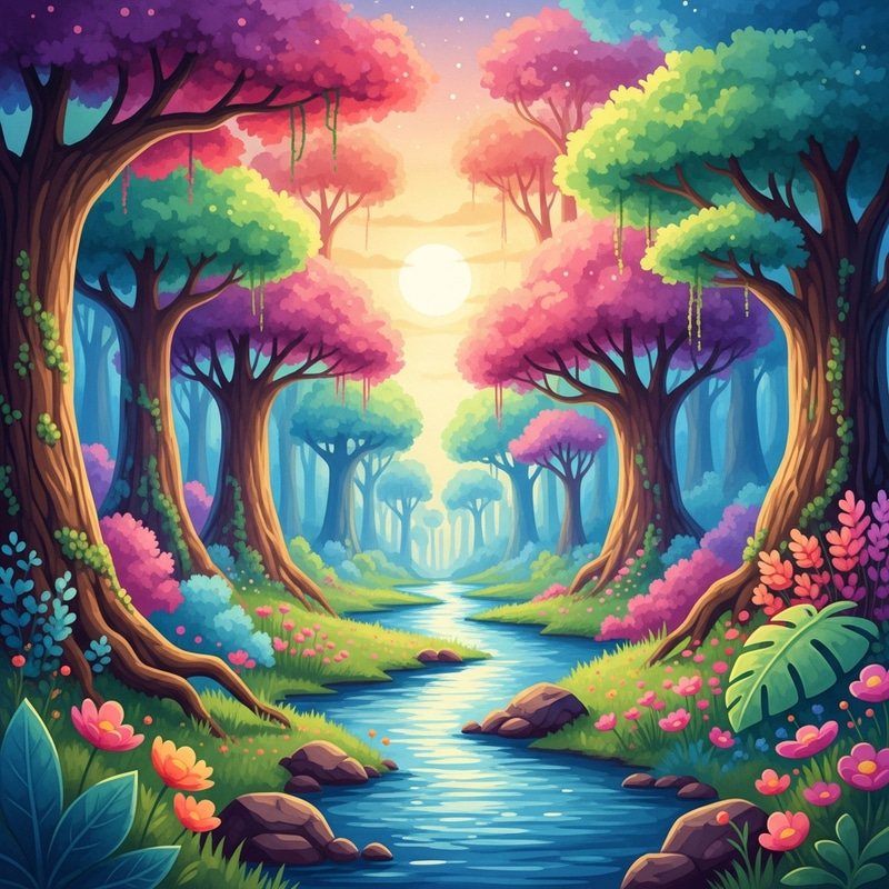 Fantasy Forest in Watercolor - Enchanting Wilderness Fantasy Forest in Watercolor - Enchanting Wilderness