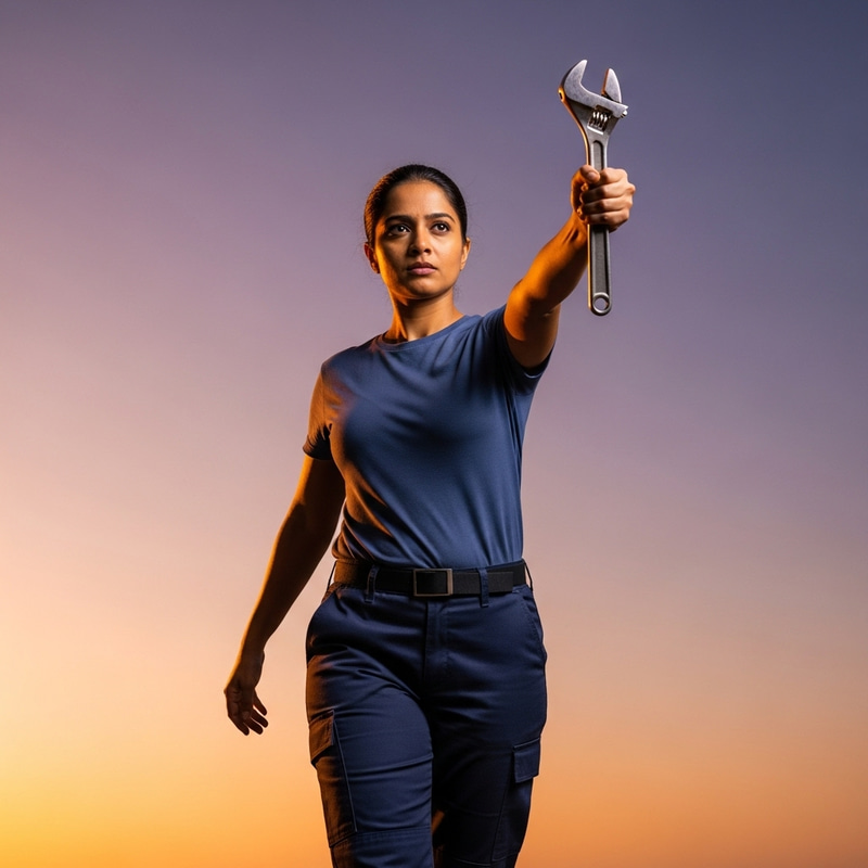 Empowering Woman with Adjustable Wrench - Strength & Capability Empowering Woman with Adjustable Wrench - Strength & Capability