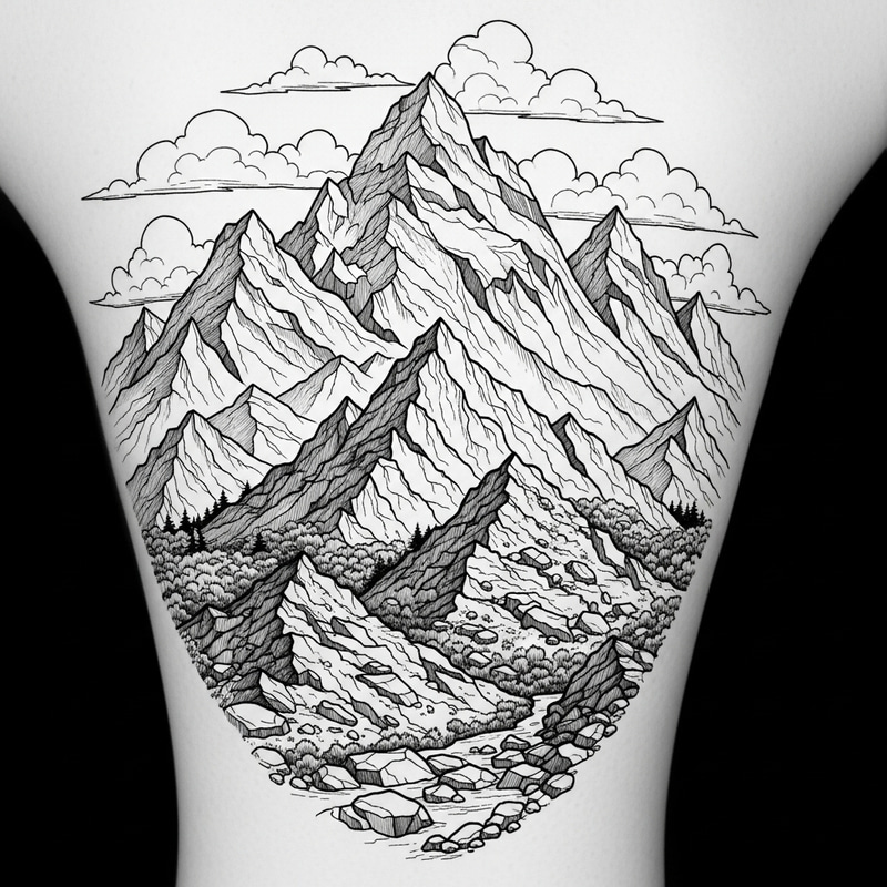 Majestic Mountain Tattoo - Peaceful Escape Design Majestic Mountain Tattoo - Peaceful Escape Design