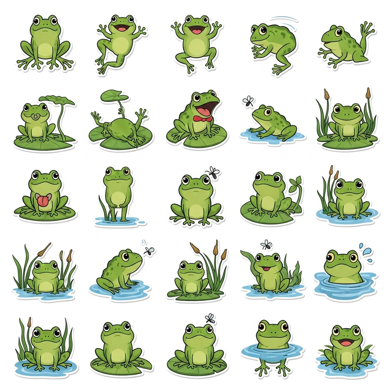 Cute Green Frog Stickers Set - 20 Pieces for Telegram Messaging